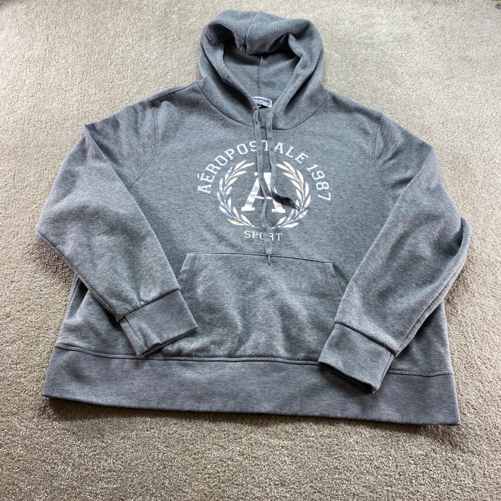 Aeropostale Hoodie Mens 3X Gray Sport 1987‎ Graphic Fleece Pullover Sweatshirt